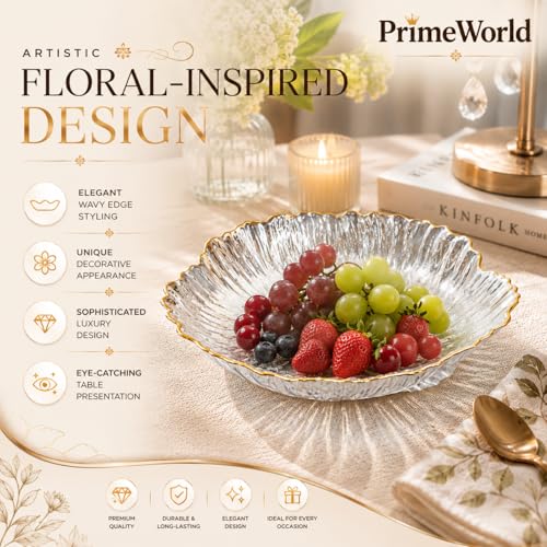 Image of PrimeWorld Fruit Basket Plate Set of 2 | Multipurpose Tabletop Food Storage Basket for Fruits, Snacks & Bread | Decorative Serving Tray for Home Kitchen Dining Table