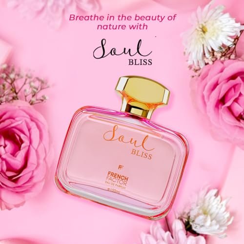 Image of French Factor Soul Bliss Luxury Perfume For Women Long Lasting Eau De Parfum Fruity And Floral Scent Valentine Gift For Girls Made in India (Pack of 1, 100ml)