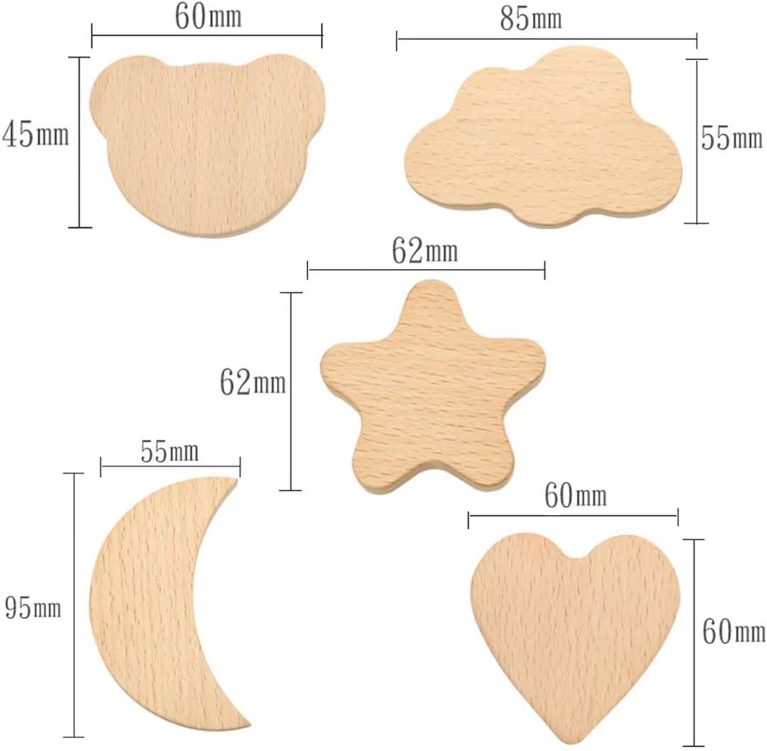 6pcs Wooden Cartoon Cloud Shape Cabinet Knobs Decorative Wood Dresser Knobs with Screws Dresser Pulls Wooden Knobs Furniture Knobs Nursery Drawer Handles Kid's Room Decor