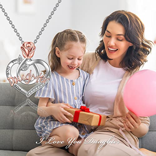 POPKIMI Gifts for Daughter Sterling Silver Daughter Necklace with Rose Flower2