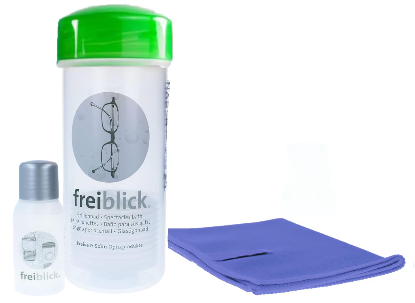 Brillenbad Schüttelbad Luxe Set Grün - Mit Reiniger 50 ml und Mikrofasertuch