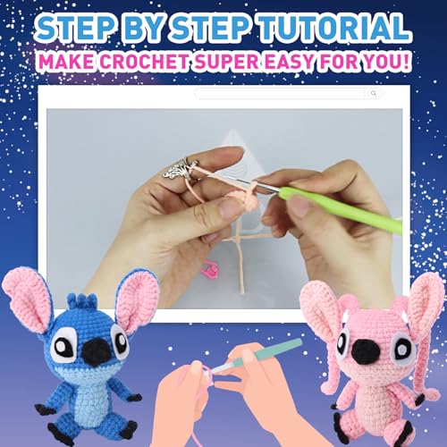 Image of ALODNY Crochet Kit for Adults,Knitting Kits Hooks Yarn Set with Step-by-Step Video Tutorials (Blue Pink)