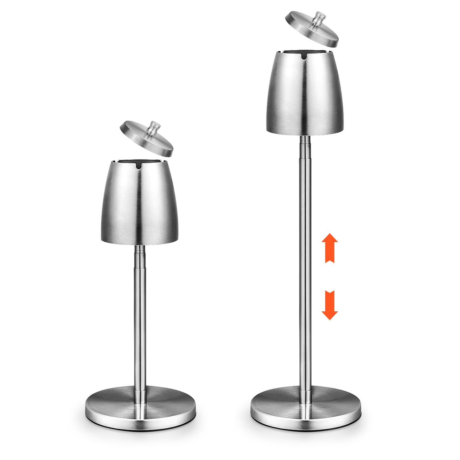 Cendrier de sol réglable en acier inoxydable : extérieur, extensible en hauteur 34-68 cm, cendrier de sol réglable avec couvercle et fond antidérapant, argenté