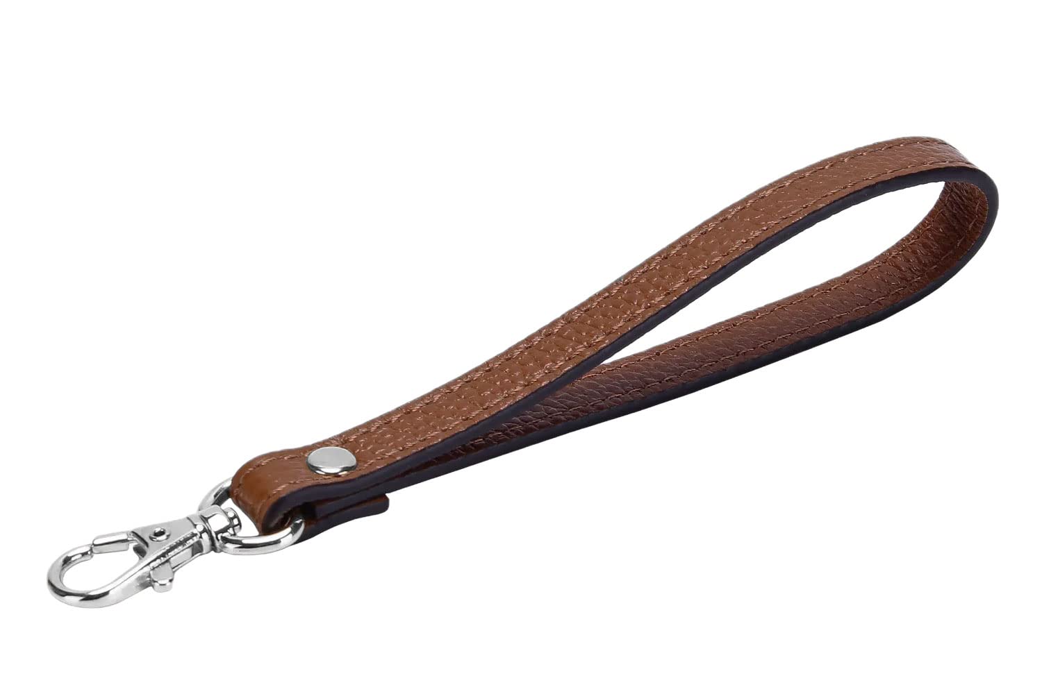 VanEnjoy Genuine Leather Keychain Wristlet Keychain Strap for Wallet Purse Clutch Cellphone Wristlet Key(Brown-Silver Metal)