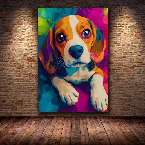 Art contemporain Chiot Beagle pop coloré orange pour une ambiance joyeuse