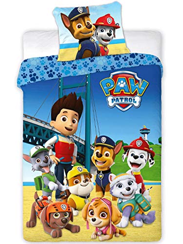 Unbekannt Juego de Ropa de Cama Paw Patrol PAW192 140 x 200 + Funda de Almohada 70 x 90, Azul, Rojo, Azul Marino y Amarillo