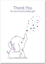 Baby Thank You Cards Girl Boy - 20 Pack + Self-Seal envs - New Babies Christening Showers Toddler 1st Birthday Gift - Cute Elephant Postcard Style - Small Appreciation Poem Just Sign - UK Eco friendly