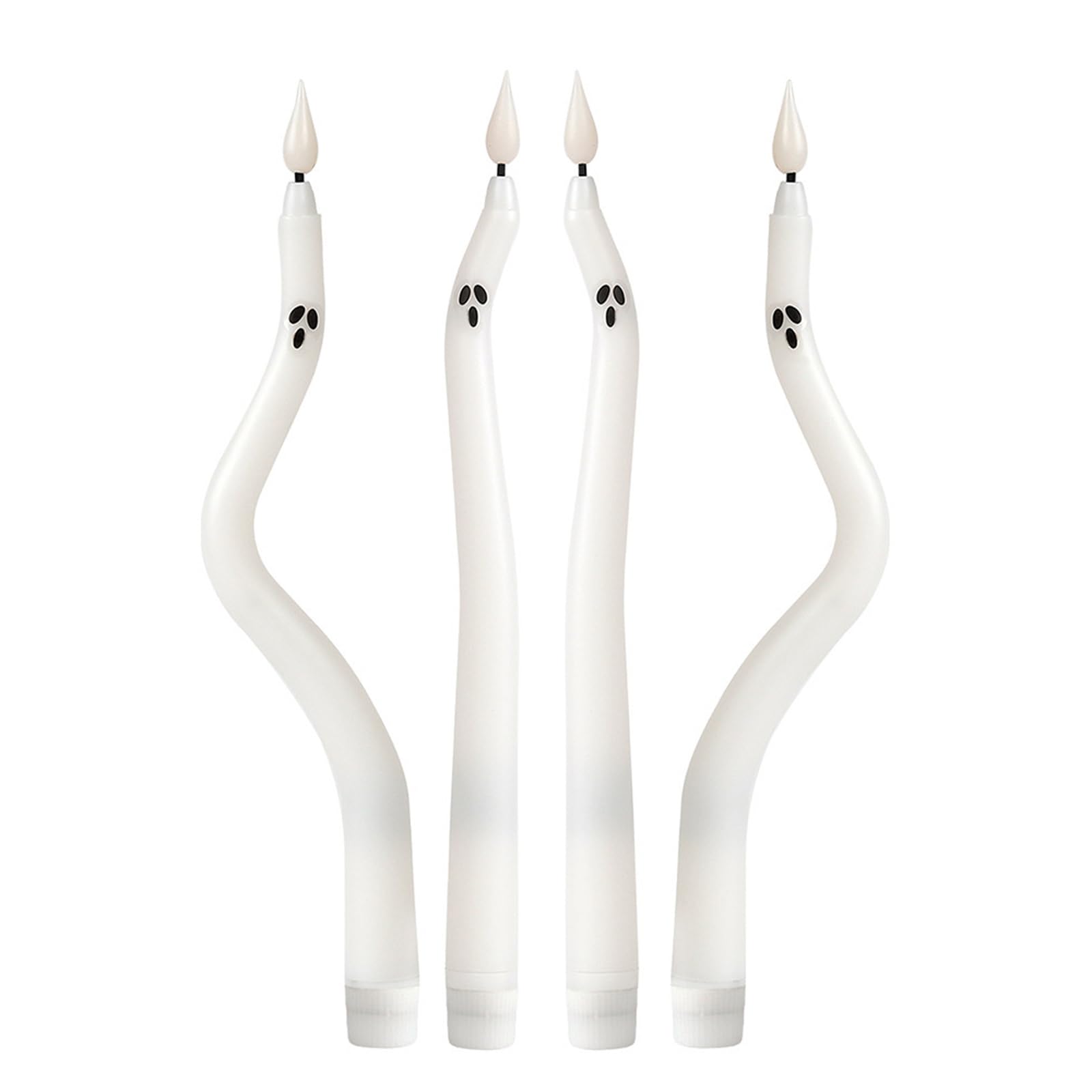 Pangboer A Mantel Table Window Halloween Decor Set, Flameless Taper Lights With White Curved Bodies For Indoor Party Scenes Halloween Ghosty Flameless Taper Flickering Real Wax Led White Curved Set