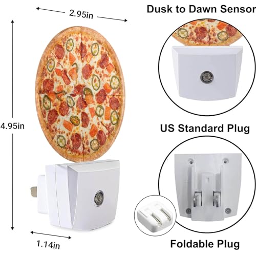 Image of Pizza Night Light Fast Food Sausage Pizza Cheese Plug-in Night Lights with Dusk-to-Dawn Sensor for Bedroom, Bathroom and Living Room 0.5W Sleep Friendly for Women /Girls /Boys Gift