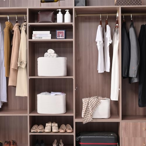 Storage Baskets for Organizing Shelves, Woven Cotton Rope Bins for Baby Nursery Organization, Book Toy Towel Organizer, 15"x11"x9.5", 3 Packs, Off White - Image 3