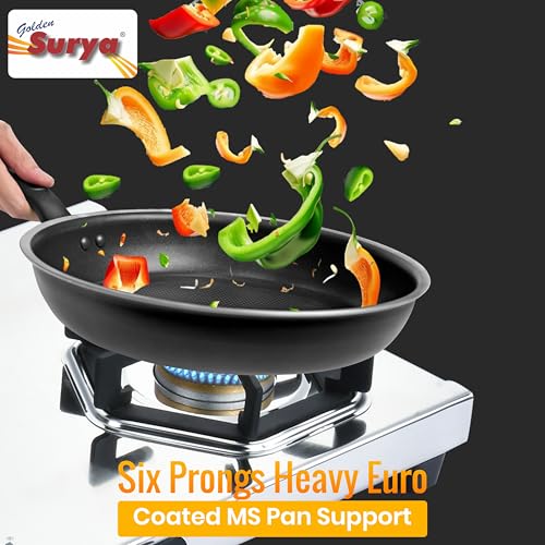 Image of Golden Surya 3 Burner Heavy Stainless Steel Gas Stove | Tornado Brass Burners | Manual Ignition | Swivel Inlet Nozzle ISI Certified | 18-Month Warranty-(Crystal)