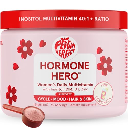 Peach Perfect Inositol Powder Multivitamin Pink Lemonade Flavor 4g Myo & D-Chiro Inositol DIM Zinc Magnesium Glycinate Vitamin D3 Supports Womens Health Cycle Energy 30 SVG