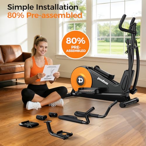 Image of pooboo Elliptical Machine, Elliptical Exercise Machine with 16-Level Resistance&Quiet Magnetic Driving System, Elliptical Machine for Home with LCD Monitor&15.5-17IN Stride, 350LBS Weight Capacity