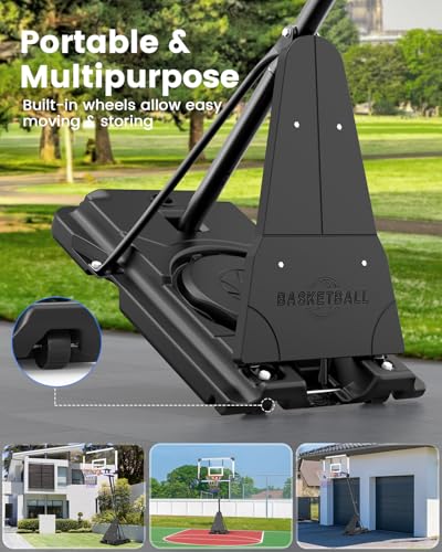 Image of Yohood Basketball Hoop Outdoor Portable 44 /48 Inch Backboard, 10ft Quickly Adjustable Basketball Goal System with Wheels for Court /Backyard /Driveway