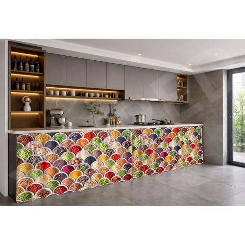 Image of Premium Sink Kitchen Curtain | Waterproof Printed Under Sink Cabinet Curtain for Kitchen Storage & Protection | Stylish Home Decor | (150 x 71 cm) (Masala, Pack of 2)