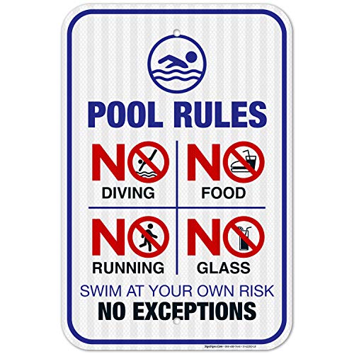 Señal Pool Rules No Diving 12x18 aluminio reflectivo miniatura 1