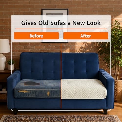 Image of Amazon Basics - Velvet Quilted Make Your Own Sofa Cover |70 x 120 cm|Microfiber Sofa Slipcover (Beige, 2 Seater)