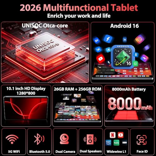 Image of YOBANSE 10 Inch Android 16 Tablet PC, 26GB+256GB(Max 2TB Storage Expand), Octa-Core, GMS Certified 5G WiFi GPS 8000mAh, Complete Accessories Keyboard Stylus Mouse, Silver