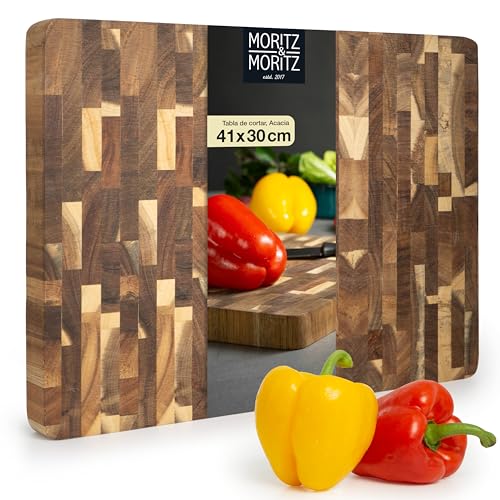 Moritz & Moritz Tabla Cortar Cocina Madera - 41 x 30 x 3 cm - Madera Cortar Cocina de Acacia Antibacteriana - Tabla Madera Cocina para Cortar Pan, Verduras, Fruta, Carne y Queso