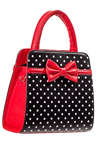 Dancing Days Carla Retro Bag 50s Rockabilly Polka Faux Leather Top Handle Handbag Black & Red