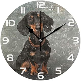 ALAZA Vintage Dog Dachshund Portrait Round Wall Clock, Silent Non Ticking Oil Painting Home Office School Decorative Clock Art