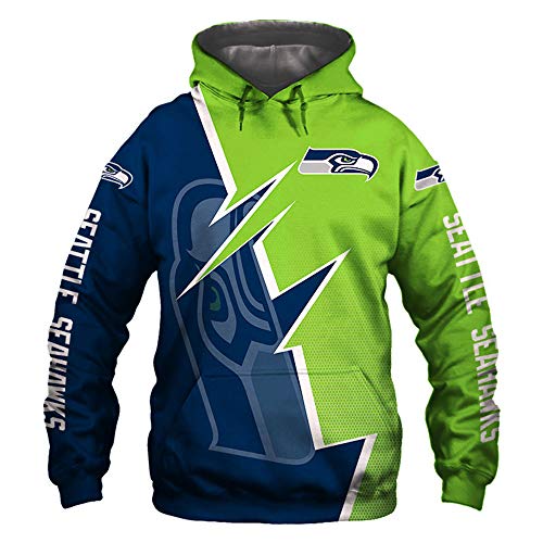 100-jahriges Jubilaum Manner 3D Hoodies Seattle Seahawks Fubballmannschaft Logo Muster Druck Kapuzenpullis Liebhaber Jacke