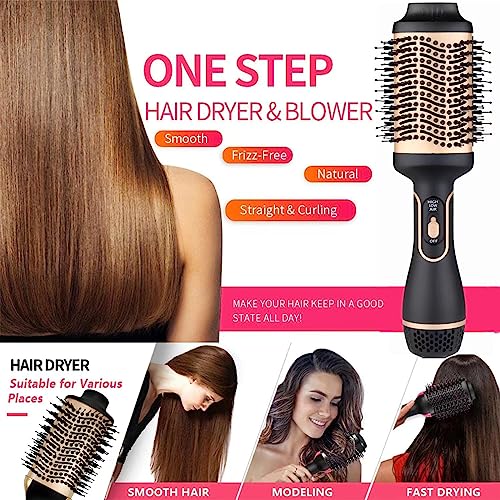 Image of Hair Dryer Brush, Quick Dry Hot Air Brush, Hair Dryer and Curler for Salon Results, Negative Ion Straightening Comb, 4 in 1 Hot Air Brush (Gold Color