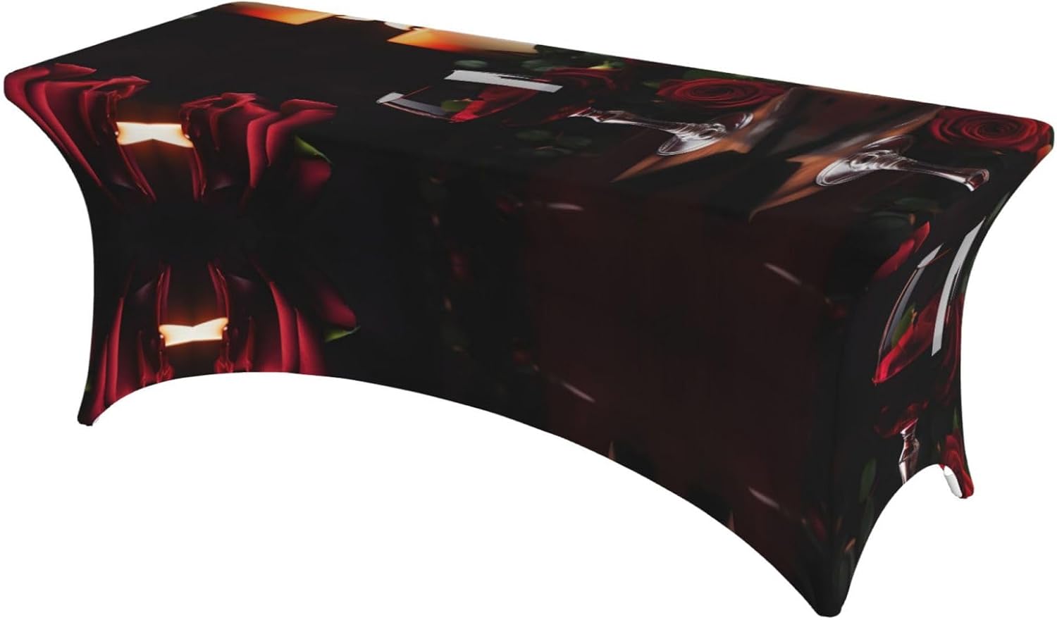 Red Wine Rose and Candle Print Table Cover Rectangular Tablecloth for 6-Foot Tables for Wedding Banquets Outdoor