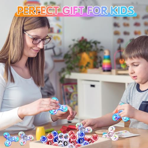 Gigilli Fidget Spinners for Kids 2 Pack, Light up Sensory Fidget Toys Adults Kid 4-8-12, Glow in The Dark ADHD Autism Toys 5-7 Boys Girls, LED Classroom Prizes Teen Boy Gifts for Kids Mini Fidgets