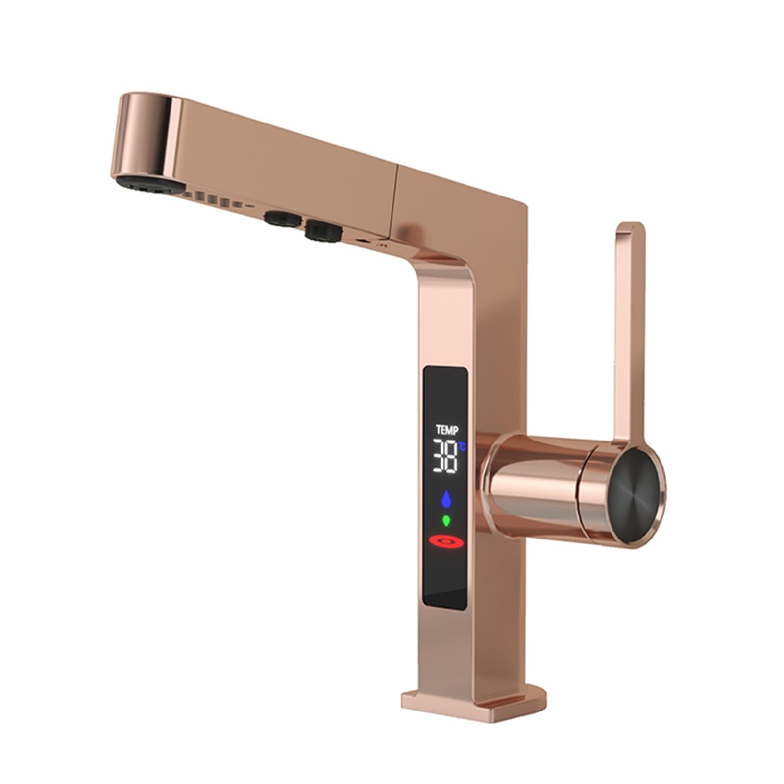 FCXWEVR Kitchen Faucet with Temperature Display Pull Out Sprayer 2 Spray Modes Modern Bathroom Sink Faucet for RV & Bar Stylish Natural Finish