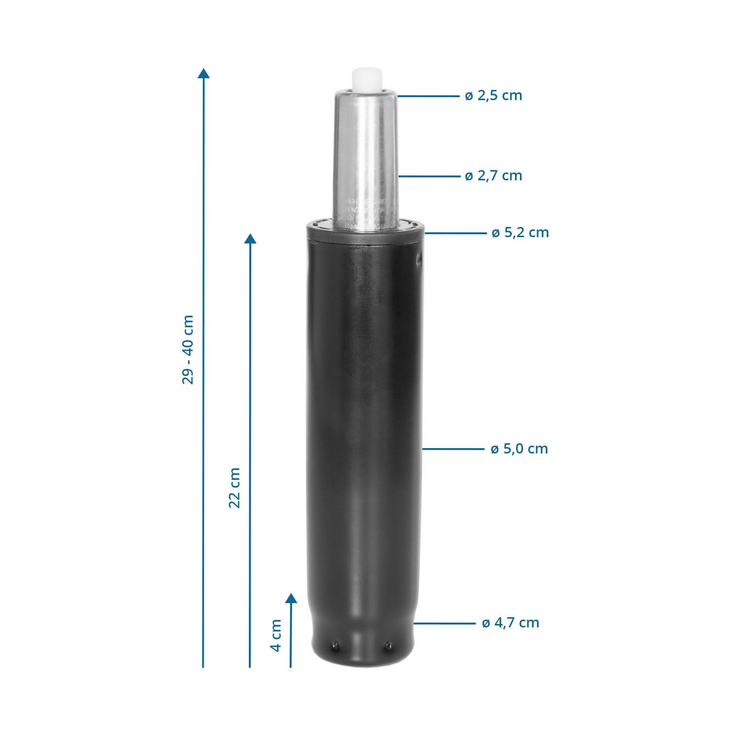 hjh OFFICE 723-06 Gasdruckfeder Größe L 290 – 400 mm Schwarz Gasfeder für Bürostuhl mit Tiefenfederung, 180 kg
