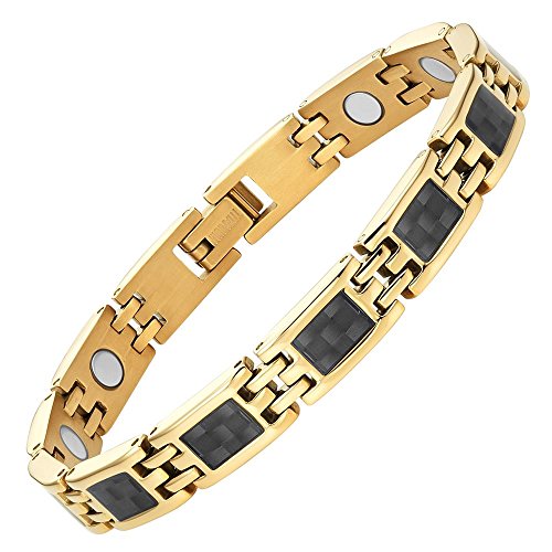 Willis Judd Womens Titanium Magnetic Bracelet with Gold Tone Carbon Fiber Size Adjusting