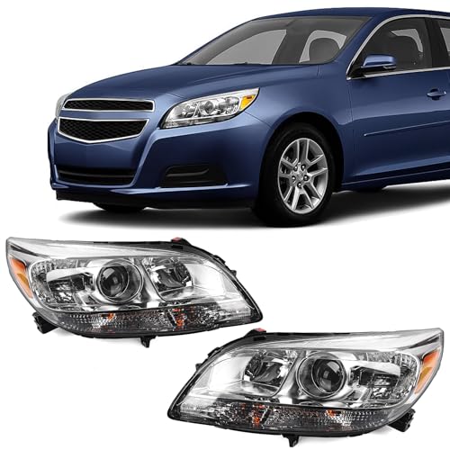 FIONE Headlights Compatible with Chevy Malibu 2013 2014 2015 Halogen Headlamps with Chrome Housing Pair Left Driver & Right Passenger Side (LH&RH)