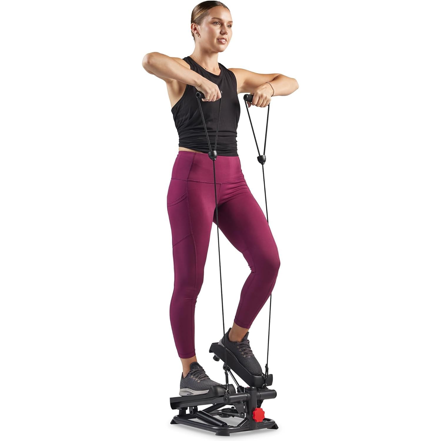 Sunny Health & Fitness Mini Steppers para Ejercicio, Escalones de Bajo Impacto, Equipo de Cardio de Cuerpo Completo, con Conexión Opcional Gratuita a la Aplicación SunnyFit y Banda de Resistencia