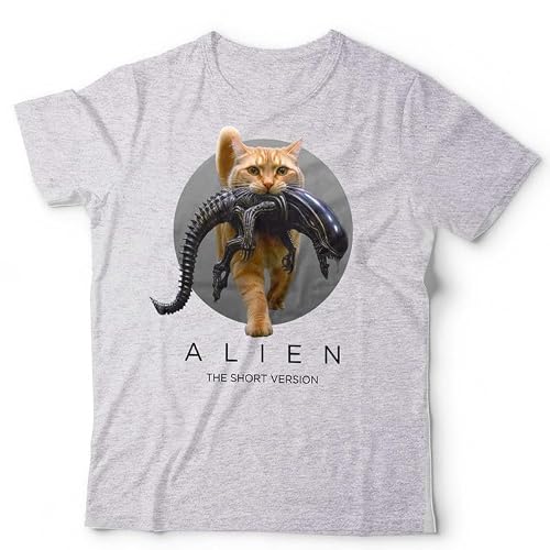Image of Alien The Short Version Unisex T-Shirt – Funny Sci-Fi Horror Cat Lover Tee - XL Grey