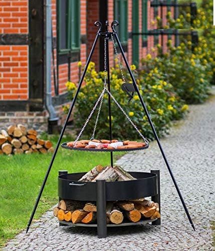 Korono 2 in 1 Swivel 180 cm with Chain and Grate 70 cm & Fire Bowl 70 cm & Shelf for Wood – Cozy Campfire & Grill