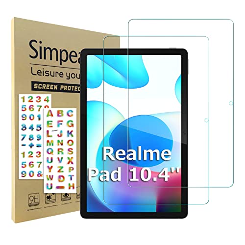 Simpeak 2-Packs Protector Pantalla Compatible para Realme Pad(10.4''), Cristal Templado Premium Complet Bubble Free/HD/Anti-Huella(Película de Pantalla Completa) Cover