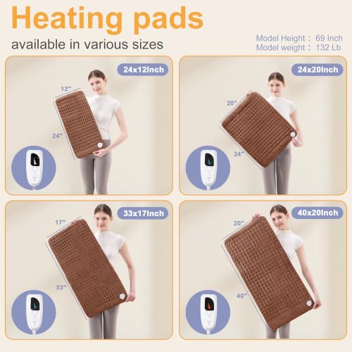 Image of Heating Pad,Electric Heating Pads,Heating Pad for Back,Brown,24x12 Inch