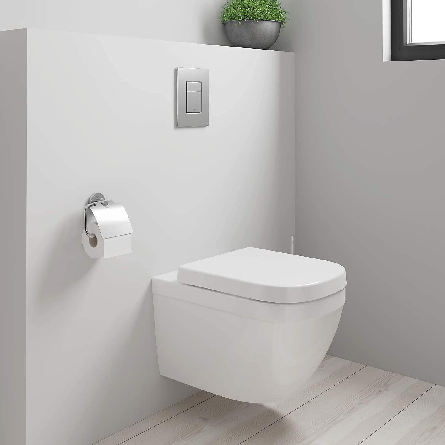 GROHE pack complet WC suspendu Solido Compact, bâti support universel, toilette et fixations invisibles, cuvette Euro Ceramic, plaque de commande, 39891000 (Import Allemagne) Blanc