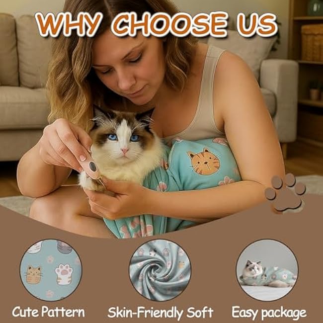 DFQ Cat Wrap for Cutting Nails,Self-Adhesive Calming Blanket, Anti-Scratch and Escape Resistant, Ideal for Medicine,Nail Trimming, Teeth Brushing, Ear Cleaning(with Hair Remover, 6-14 lbs)-m17w5o5Y