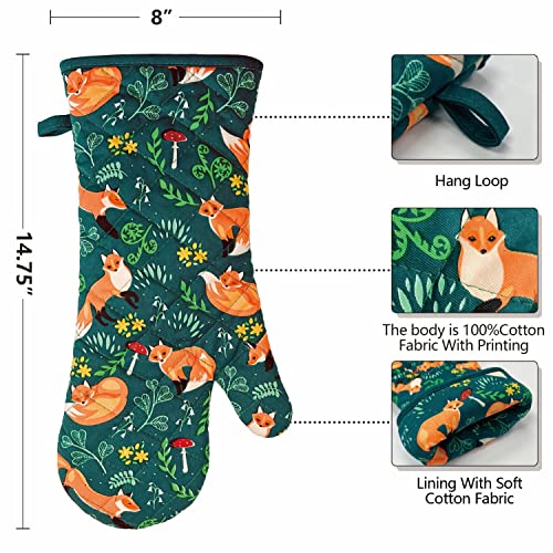 Heat-Resistant-Kitchen-Oven-Mitts-with-Non-Slip-Silicone-Printed-Set-of-2-Oven-Gloves-for-BBQ-Cooking-Baking-Grilling-BarbecueMicrowave-Machine-Washable-Fox-Oven-Mitts Heat Resistant Kitchen Oven Mitts with Non Slip Silicone Printed Set of 2 Oven Gloves for BBQ Cooking Baking Grilling BarbecueMicrowave Machine Washable Fox Oven Mitts