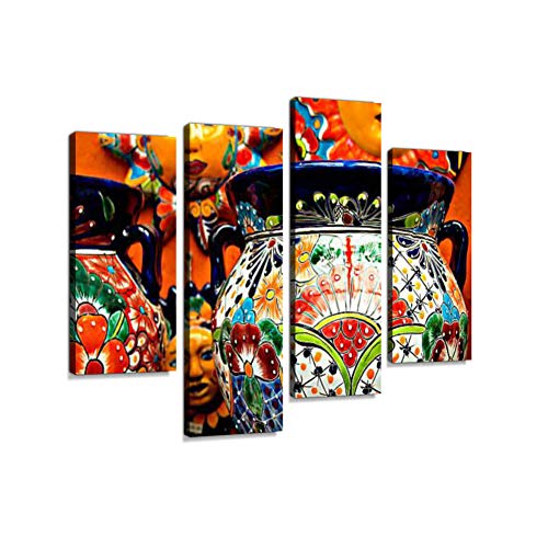 Mexican Folk Ceramic Pottery In Cancun Canvas Wall Art Hanging Paintings Modern Artwork Abstract Picture Prints Home Decoration Gift Unique Designed Framed 4 Panel #TOP9