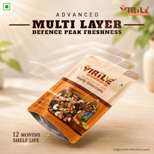 Image of VIRILE Premium Mixed Dry Fruits Pack - 400 Gm (Pack of 2) | Nutritious Snack with Almonds, Cashews, Raisins & Cranberries & Many More | Resealable Pack for Freshness