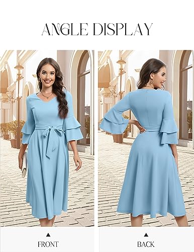 Image of DRESSTELLS Women's Cocktail Dress Summer Wedding Guest Party Vintage 3 /4 Bell Sleeve V Neck A-Line Dress