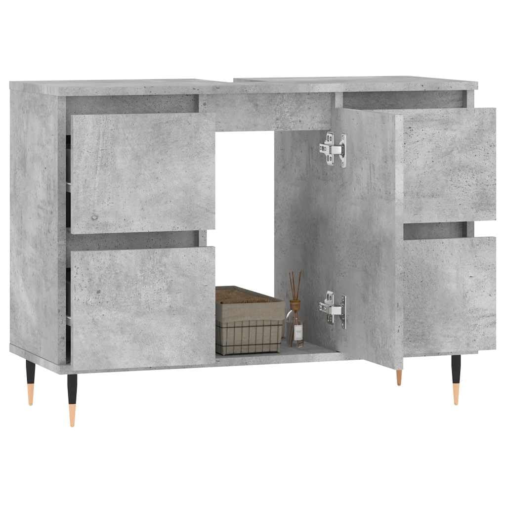 Mueble de Baño en Madera de Ingeniería Gris Hormigón 80x33x60 cm con 4 Cajones y Compartimento, Armario de Almacenaje con Puerta Ajustable y Patas de Hierro para Estabilidad,