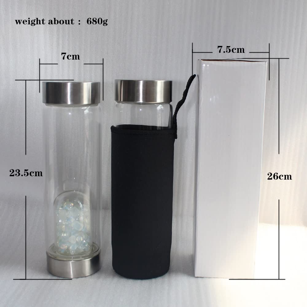 Botella De Agua De Cristal Natural Botella De Agua Con Piedras Preciosas De Cuarzo Healing Elixir Point Reiki Copa De Piedra De Grava Con Gemas Removibles Y Funda Protectora ( Color : Tea crystal )