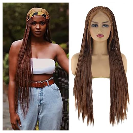BTWTRY Dark Brown Color Braided Synthetic Lace Front Wig for Black Women Heat Resistant Fiber Hair #30 Micro Braided Hair Box Braids Wig African American Hair (24Inch, #30 Color)