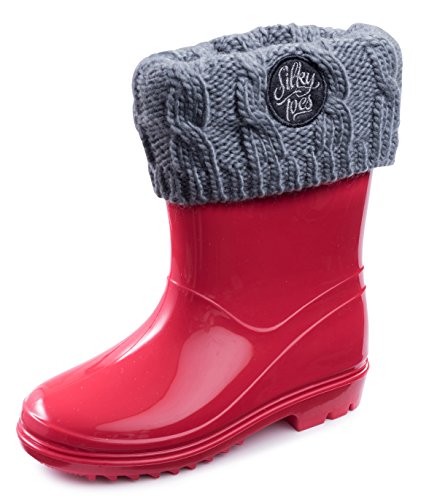 Silky Toes Kids Warm Cozy Fleece Lined Boot Liners With Cable Knit Cuff (Grey, Medium)2