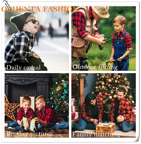 Ochenta Big Boys' Button Down Flannel Plaid Shirt, Kids Long Sleeve Christmas Tops E006 Red Blue Tag 150-7-8 Years #TOP2