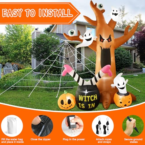 10Ft Halloween Aufblasbarer Riesenbaum mit Geistern, Kürbissen & Hexenbeinen – Gruselige LED-Deko für Garten & Party! – Bild 6